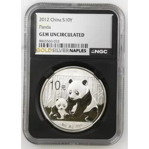 2012 - 1oz Panda Silver Coin - China 10Yn - NGC GEM UNC. (S14-B15)